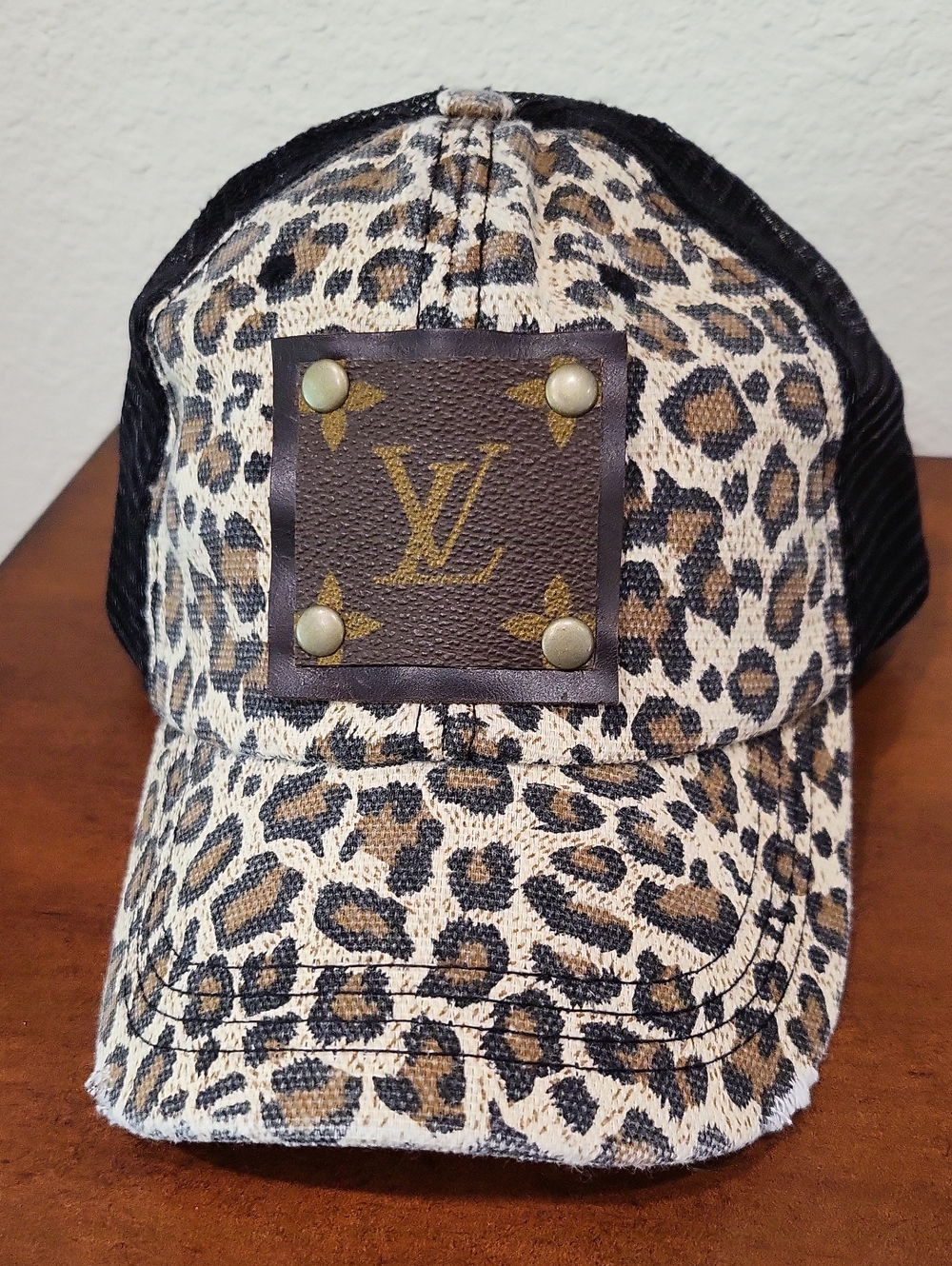 Upcycled Luxury L V leopard Ballcap Hat